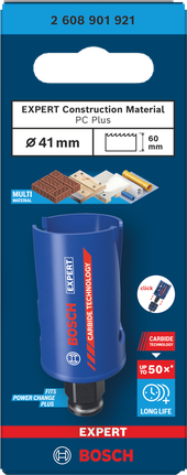 „Bosch EXPERT“ statybinių medžiagų pjūklas 41 × 60 mm skylėms.